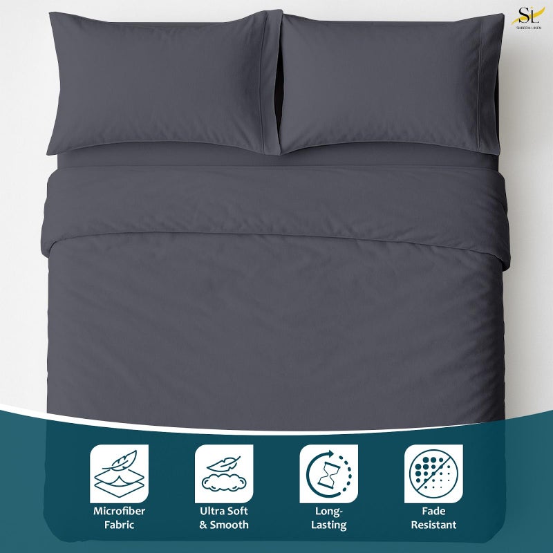 Shreem Linen مجموعة شراشف شريم الفاخرة من الكتان 4 قطع، ميكروفايبر، جيب عميق يناسب حتى 10 بوصة، ناعمة، مقاومة للتجاعيد، لرحلات التخييم، سرير مقطورة، حجم 28x75، رمادي داكن - Image 3